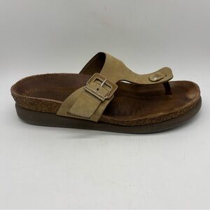 Mephisto Beige Cream Leather Platform Thong Flip Flop Sandal Women’s Sz 39 US 9